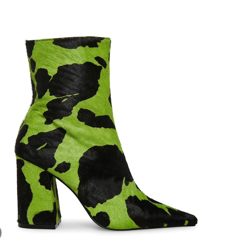 Steve Maden Haircalf black and green cow print boots